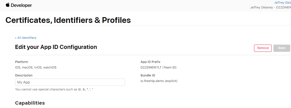 Apple Developer Portal App IDs