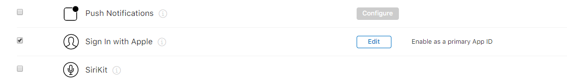 Make sure Sign In with Apple is Enabled