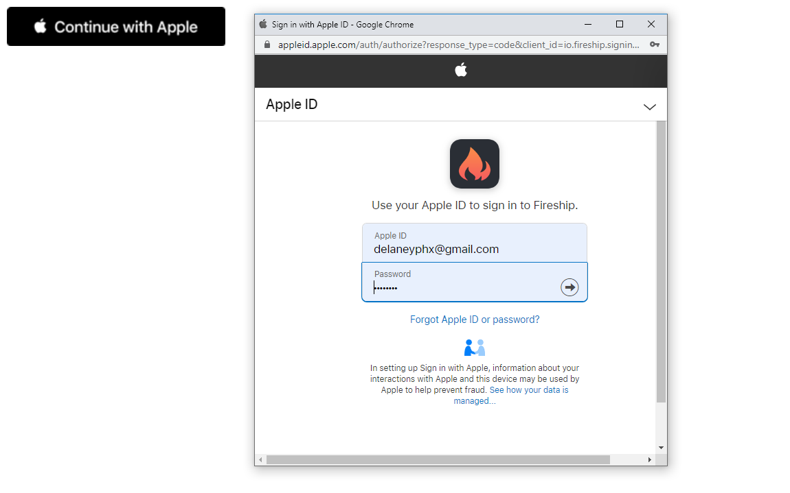 SignIn with Apple popup seen by the end-user